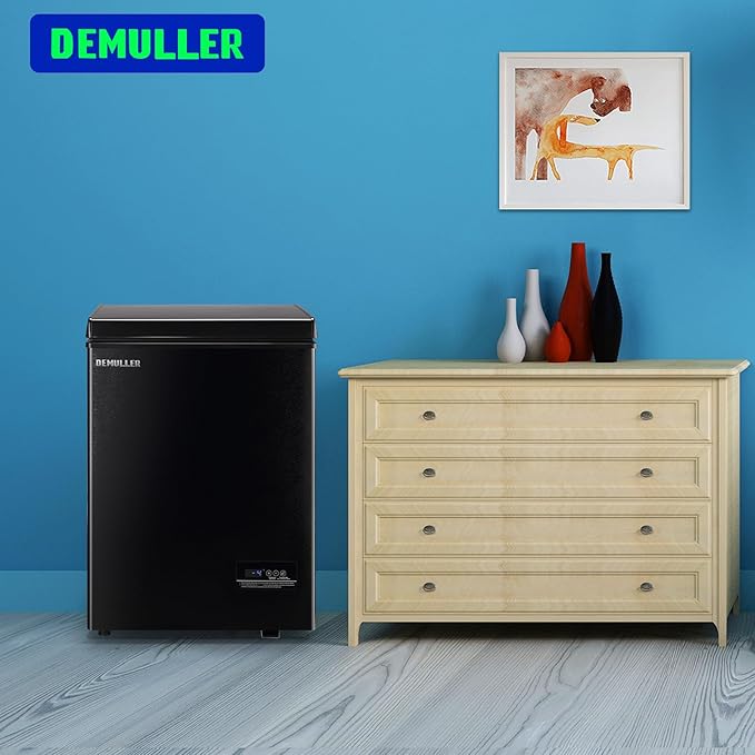 Small Chest Freezer with Electronic Panel, Accurate Temperature Display to 1 ℉, Black Deep Freezing Machine with 2 Removable Baskets, Compact Size for Any Space