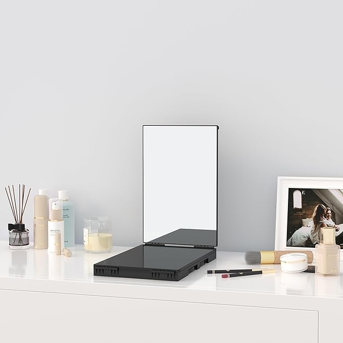 Dripex 3 Way Mirror with Led Lights for Men or Women, 360° Trifold Self Haircut Mirror with Height Adjustable Hooks, for Makeup, Styling, Shaving, Braiding, Dye Hair (Black with Led)