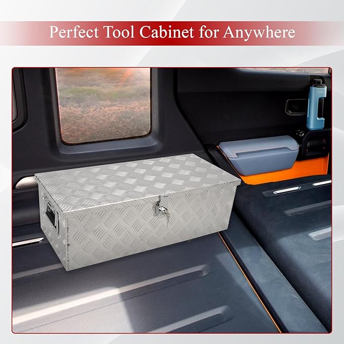 30''Inch Aluminum Truck Tool Box Truck Bed Toolbox Trailer Chest Box Storage Organizer Waterproof Square Storage Organizer w/Side Handle Lock&Keys Silver(30" Lx13'' Wx10'' H)