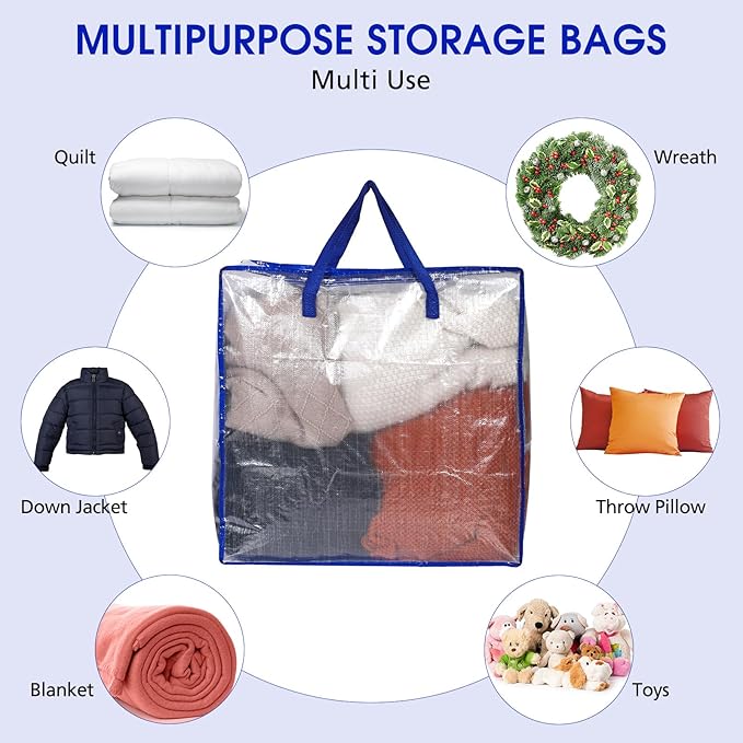8 Pcs Clear Wreath Storage Bags 26 Inch Valentines St. Patrick's Garland Container Door Garland Holiday Wreath Storage Holder with Handle and Zipper Heavy Duty Plastic Packing Totes(Blue)