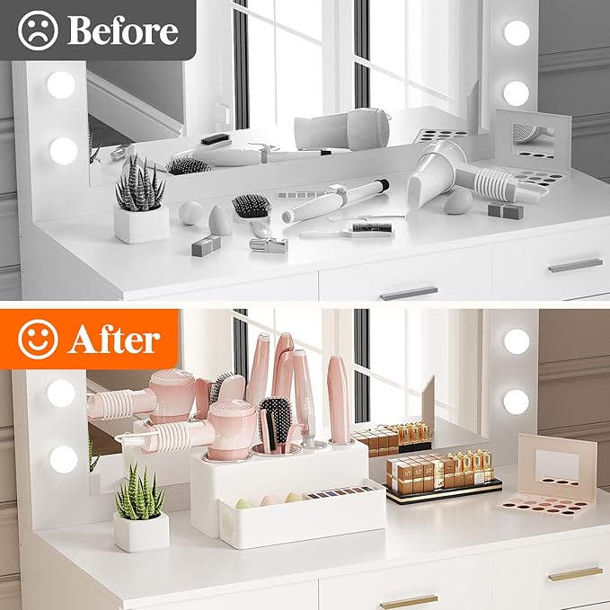 Lifewit Hair Tool Organizer Countertop, Removable Blow Dryer Holder for Bathroom, Acrylic Hot Tools Organizer Storage for Curling Iron, Brush, Straightener, 4 Stainless Cups, White, 30 cm/12 inch(L)