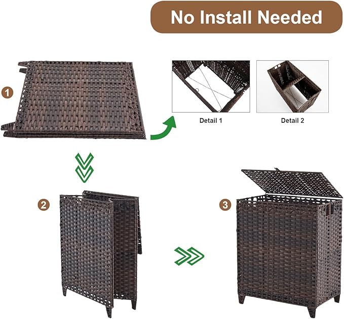 Laundry Hamper with Lid, 190L Large Laundry Basket 3 Section with 6 Removable Liner Bags & 3 Mesh Laundry Bags, Handwoven Rattan Clothes Hamper with Heightened Feet, No Install Needed, Brown