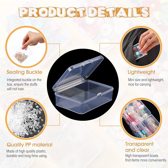 SATINIOR 100 Pcs Clear Plastic Beads Storage Containers Box Small Clear Boxes with Hinged Lid Plastic Case Mini Square Arts Crafts Storage Organizers for Small Items(3.27 x 2.13 x 1.02 Inch)