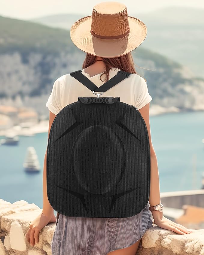 Crush-Proof Travel Hat Case - Hard Shell Carrier for Cowboy, Fedora, Panama & Tweed Hats with Luggage Strap & Handle