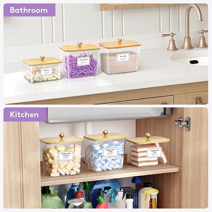 Lifewit Large Laundry Pods Container& Dryer Sheet Holder, Plastic Detergent Dispenser, Laundry Room Organization Storage Jars for Powder, Soap, Scent Booster Beads,Bamboo Lid,0.53+0.7 gal,2 Pcs