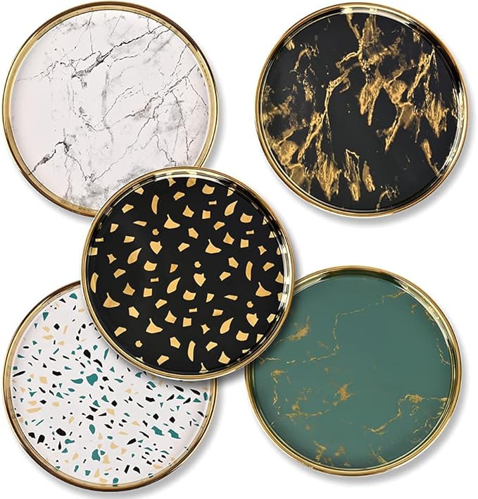 Round Marble Decorative Tray, Multi-Functional Storage Organizer for Vanity, Coffee Table, Jewelry, Perfumes and Home Decor, Luxury Accent Tray