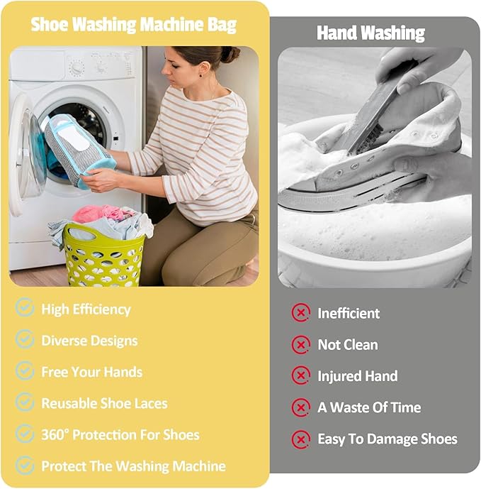 Shoe Washing Machine Bag, Laundry Shoe Bag with Side External Network for Washer and Dryer Reusable Shoe Cleaning Bag for Sneaker Tennis Unstain Cleaner Kit (2pc-gray)