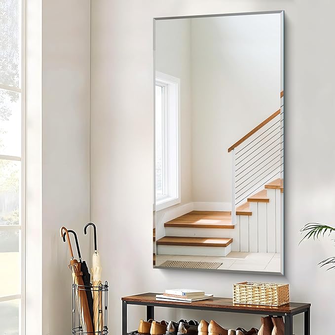 CILIBER Beveled Bathroom Mirror, 30x60 Large Frameless Mirrors for Over Sink, Upgraded Shatterproof Beveled Frameless Vanity Mirror for Bathroom,Bedroom,Living Room and Entryway