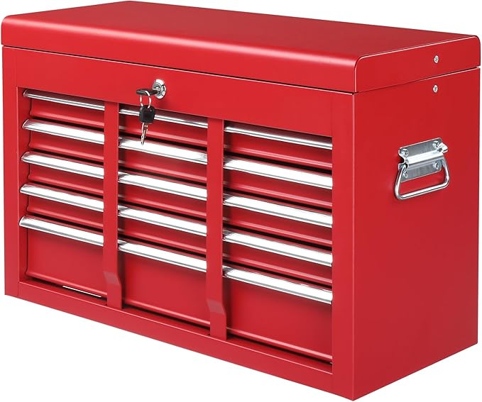 Winado 24" Portable Tool Box, 5 Drawers & Top Storage Tray Tool Box with Drawers, Lockable Metal Tool Chest Cabinet for Garage, Warehouse, Repair Shop & Home, Red