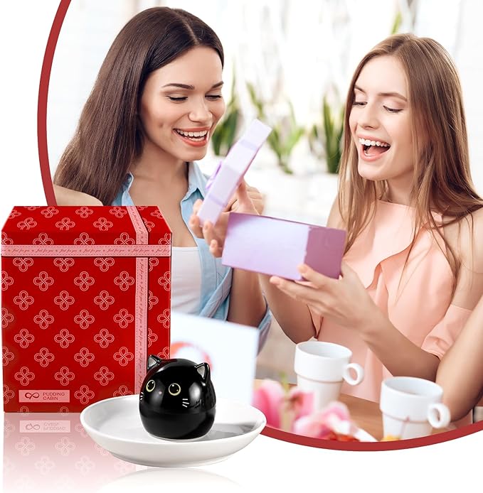PUDDING CABIN Cat Lover Gifts for Women, Black Cat Ring Holder Dish for Jewelry Rings Earrings Necklace Watch Keys, Birthday Christmas Engagement Wedding Gifts