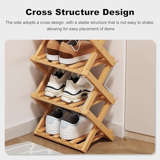 YYW Bamboo Shoe Rack for Entryway, Free Free Standing Shoe Racks Shelf Closet, Foldable Vertical Shoe Storage Organizer for Living Room