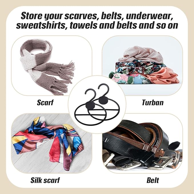 100 Pcs Scarf Hanger Plastic Holder Organizer Space Saving Scarf Organizer Clothes Hanger for Scarves Headscarves Clothing Sorting Storing (Black)