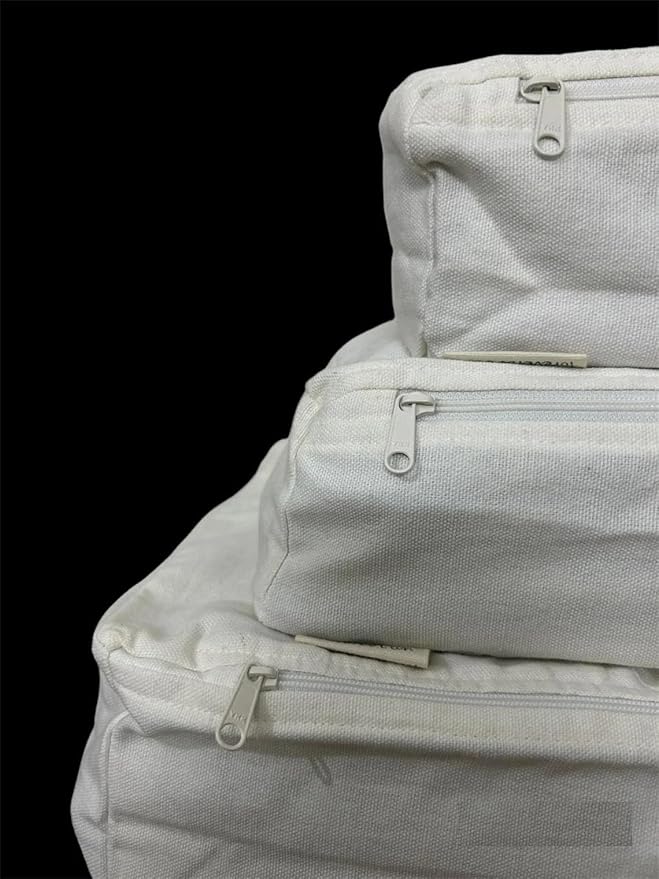 Packing Cubes Bag Pure Canvas Travel Organizers (10"x7"x3") with Durable YKK Zippers for Clothes, Shoes & Luggage Storage (Set of 3 (Small), Off-White)