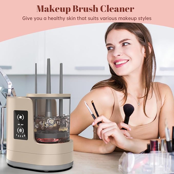 Electric Makeup Brush Cleaner Machine With Makeup Brush Dryer-Holder-Portable Automatic USB Cosmetic Brushes Cleaner Tool for All Size Beauty Makeup Brush Set,Eyeshadow, Blush Brush (brown)