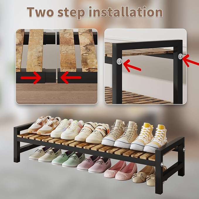Shoe Rack Organizer for Small Spaces 1 Tier Long Narrow Shoe Stand, Closet Shoe Rack, Small Shoe Shelf for Closet Entryway Corner Garage and Bedroom Front Door - Shoe Storage Combining Wood and Metal