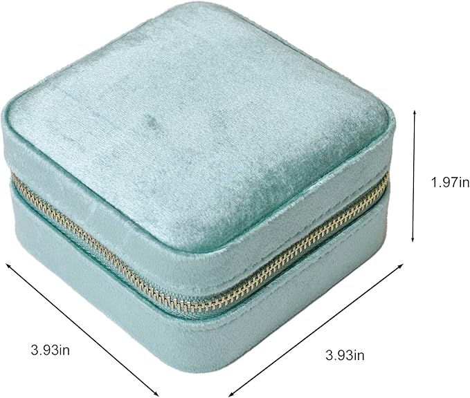 Customizable Compact Velvet Jewelry Box with Mirror, Travel Jewelry Case, Travel Jewelry Organizer, Jewelry Box for Women and Girls, Small Jewelry Organizer (Flower Design, Mint Green)
