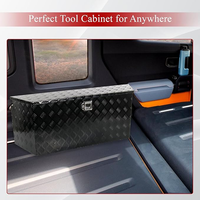 49''Inch Aluminum Trailer Tongue Tool Box Truck Bed Toolbox Truck Trailer Chest Box Underbody Storage Organizer Waterproof Square Storage Organizer w/Lock & Keys Black(49" Lx15 Wx18.5 H)