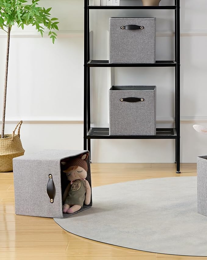 Foldable Fabric Storage Bins Cubes, 13x15x13 Inch Kallax Cubby Bins with Dual Handles, Dim Gray, 4 Pack