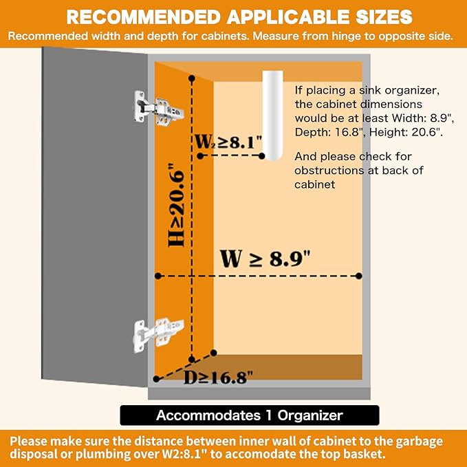 Under Sink Organizer, 2 Tier Under Sink Organizers and Storage, Adjustable Height, Slide out Metal Cabinet Organizers, Pull out Cabinet Storage Drawer Shelf for Kitchen Bathroom 2Pack