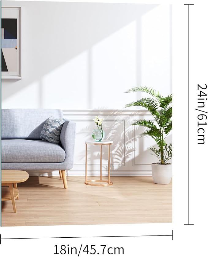 CILIBER Frameless Mirror, 18x24 Mirrors for Wall, Rectangle Bathroom Mirror for Over Sink, 18 inch Vanity Mirror Hangs Horizontally or Vertically for Bathroom, Bedroom and Living Room