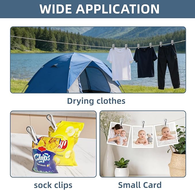Plastic ClothesPins Heavy Duty Out door 36 Pack with Storage Box, 2.5-Inch Chip Clips with Non-Slip No-Trace Design for Laundry, Drying Clothes,Towels, Crafts, Picture, Food Clips, Home Use and Travel