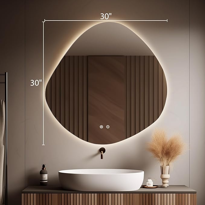 WallBeyond LED Bathroom Mirror with Lights, 30 x 30 Inch Led Bathroom Vanity Mirror for Wall, Anti Fog Mirror for Bathroom, 3 Colors and Dimmable Light, Horizontal/Vertical