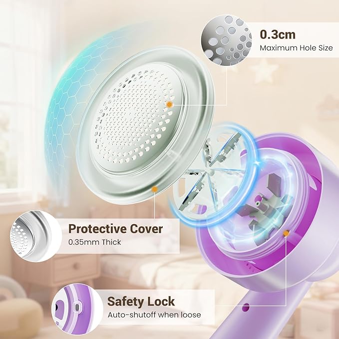 DBC 2.7' Large Purple Electric Fabric Shaver and Lint Remover,2-Hour Runtime,3-Speed, 6-Blade Design