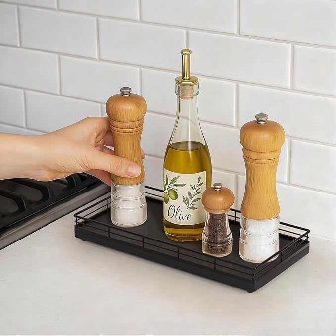 Bathroom Vanity Tray – 12" x 6" Oak Decorative Wooden Tray for Toilet Tank Organizer, Wood Tray for Bathroom Countertop, Soap, Perfume Storage Vanity Dresser Decor for Bathroom Essentials Black