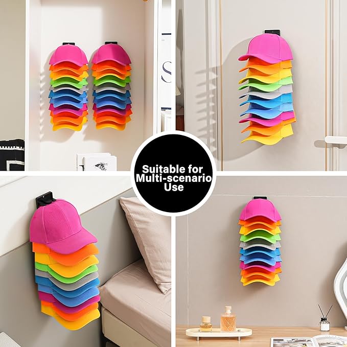 2 Pack Hat Organizer for Baseball Caps with Built-in Spring Clips,Hat Storage for Wall,Hat Rack for Door,Wall Mount Baseball Cap Organizer Holds up to 20 Caps for Bedroom,Closet,Door Wall
