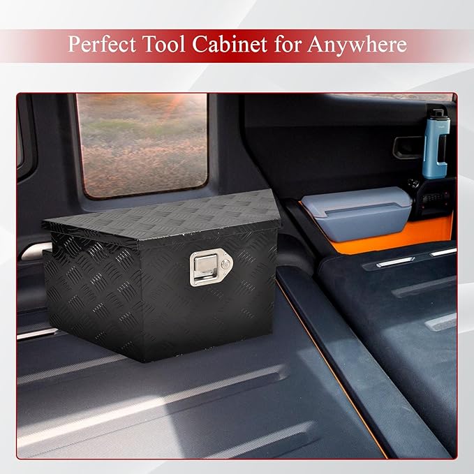 26'' Inch Aluminum Trailer Tongue Tool Box Truck Bed Toolbox Truck Trailer Chest Box Underbody Storage Organizer Waterproof Square Storage Organizer w/Lock & Keys Black(26" Lx13.3 Wx12 H)