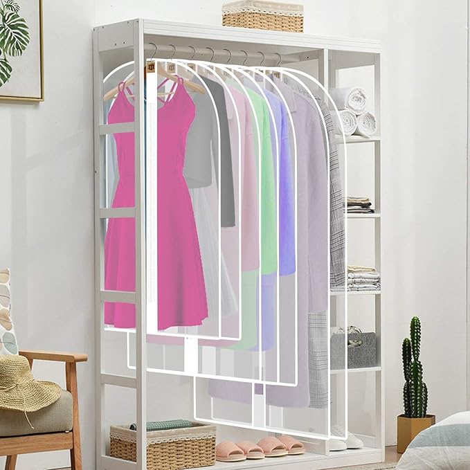 12 Pack Breathable Clothes Covers with Zip, Waterproof Dustproof Garment Covers Bags Dress Bag Covers Damp-proof Mens Suit Storage Bag for Wardrobe Storage and Travel(White)