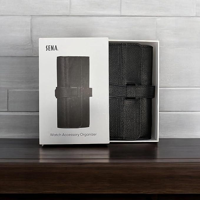 SENA Leather Watch Roll Organizer - 5 Slot Genuine Leather Travel Case for Watches, Watch Bands, Cables and Accessories - Compact, Elegant and Durable