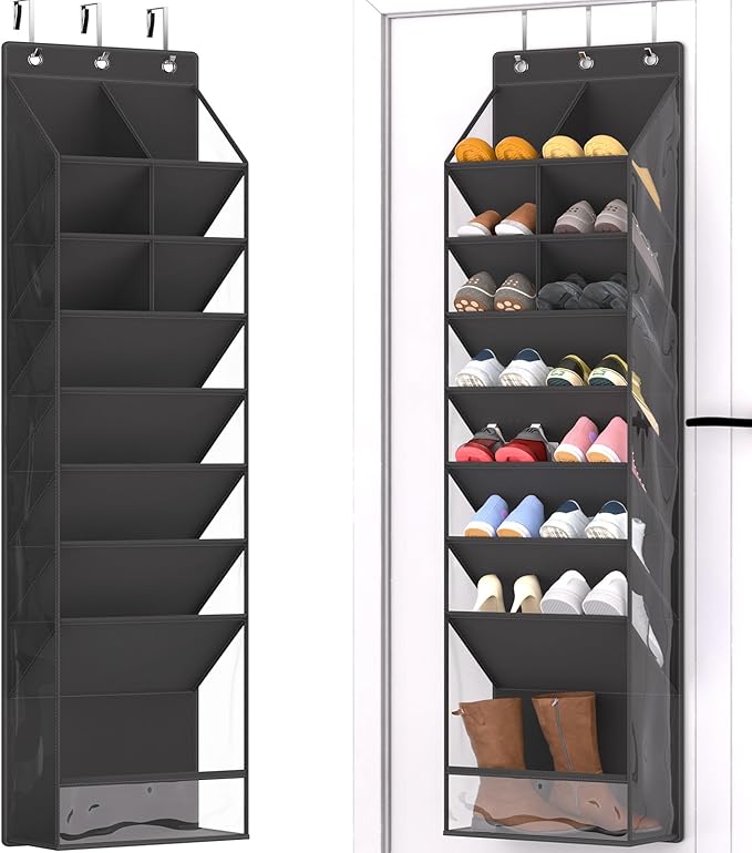 VERONLY Over the Door Shoe Organizer, Hanging Shoe Rack for Closet with 16-20 Pairs Capacity, Foldable Storage for Shoes, Boots, Sneakers, for Dorm Room, Apartment, Small Spaces(Black
