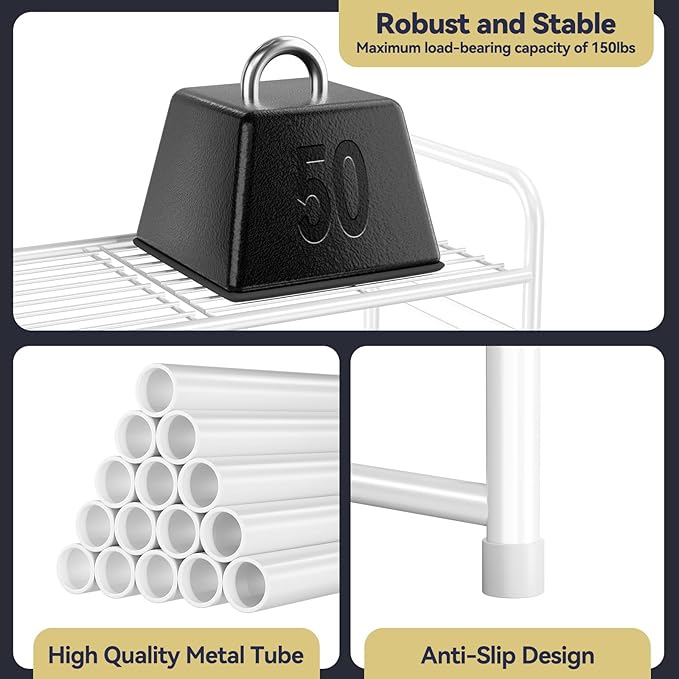 5-Tier Stackable Shoe Rack, Metal Shoe Shelf Storage Organizer, White