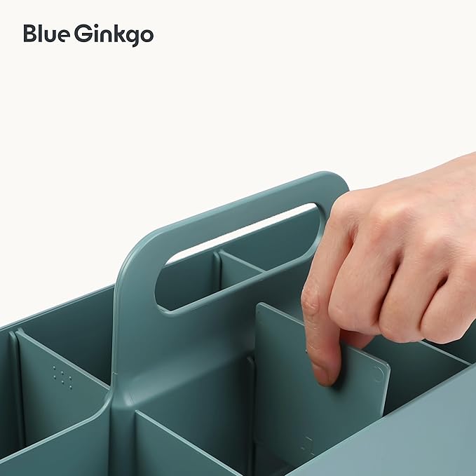 BLUE GINKGO Stackable Organizer Caddy – Korean-Made Portable Tote for Bathroom, Office, Crafts, or School Supplies (Long Rectangle, Green)