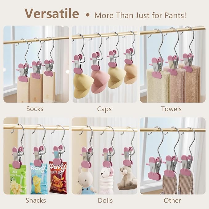 40 Pack Leggings Hangers for Closet Wide Clips, Metal Pants Hangers with Clips, Non-Slip Skirt Boot Skirt Jeans Hanger, Stackable Closet Organizer Space Saving Pink