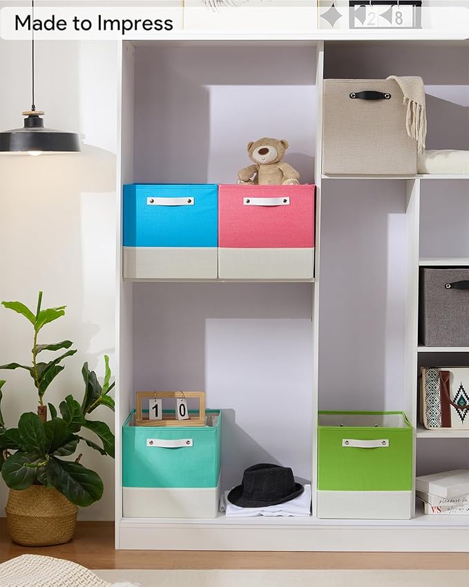 Storage Cube Bins | 7.7 oz/yd² Fabric Cubby Organizer Baskets for Shelf, Bookcase, Closet, Cabinet, Wardrobe | 11x11 Cube Drawer | 6 Pack, Macaron & Cream White, 10.5x10.5x11 Inch