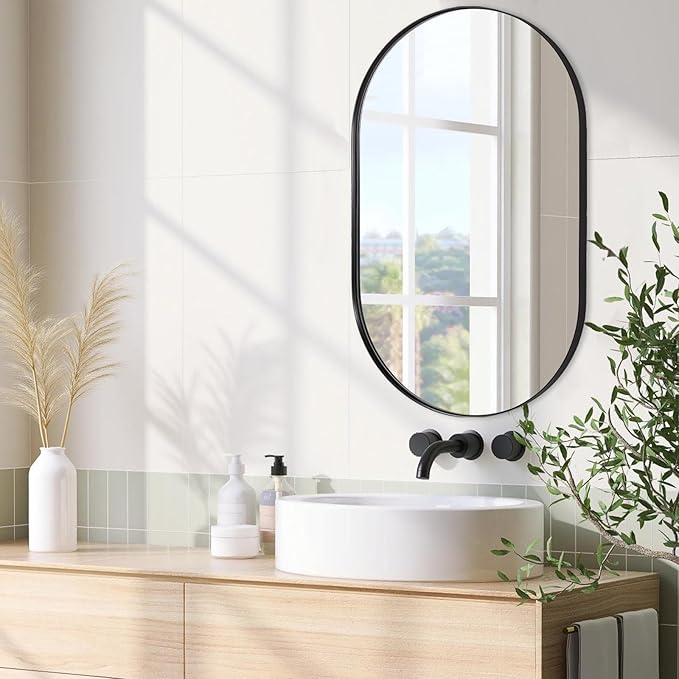 ANDY STAR Oval Mirrors for Bathroom, 24x40’’ Black Vanity Mirror, Black Oval Mirror Pill Shaped, 1’’ Deep Stainless Steel Frame, Wall-Mounted Horizontally/Vertically