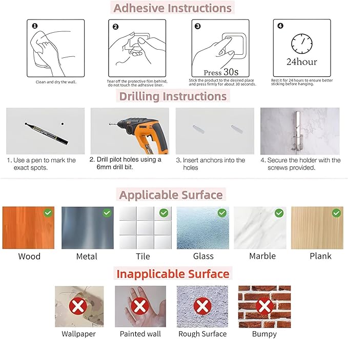 Curling Iron Holder, Stainless Steel Flat Iron Holder Wall Mount, Hair Straightener Holder for Bathroom Storage, Flat Iron Holder Wall Mount Space Saving Hair Tool Organizer Silver BANJEKT