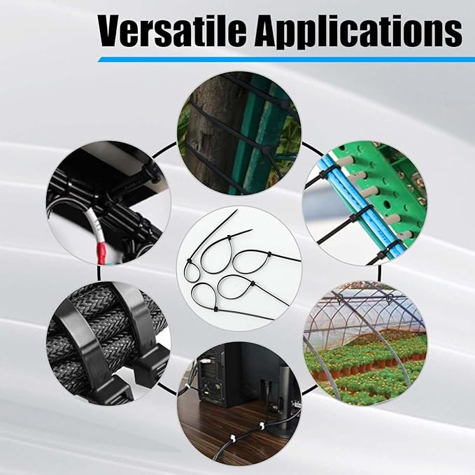 1000 Pcs 12 Inch Zip Ties Heavy Duty 120 Lbs Tensile Strength Black Nylon Wire Cable Ties for Indoor Outdoor