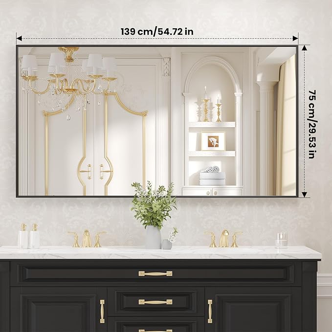 LOAAO Black Bathroom Mirror 55"X30" for Wall, Rectangle Bathroom Vanity Mirror, Tempered Glass, Hangs Vertically or Horizontally, Easy to Install, Modern Design