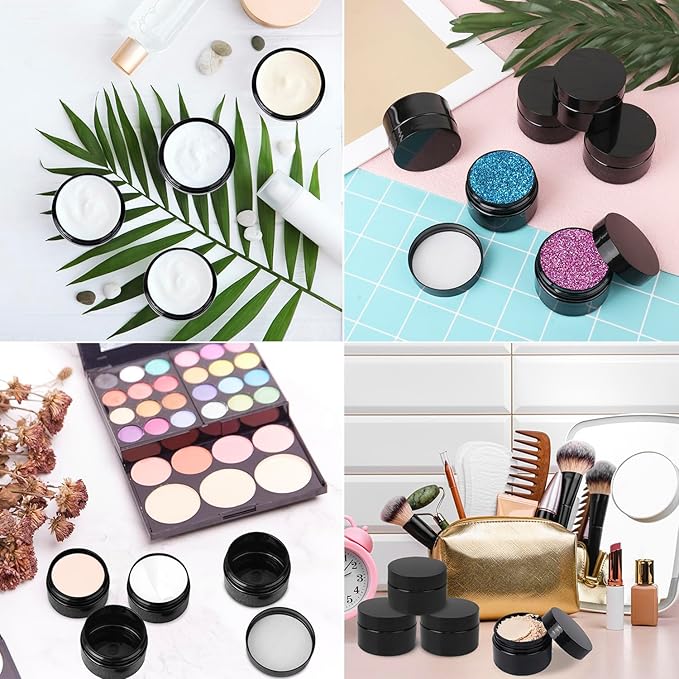 110 Packs 2 OZ Black Plastic Jars with black Lids, Body Butter Containers, Cosmetic Containers jars for Kitchen Ingredients, beads, sequins, Lotion, Cream, DIY Crafts and More by KUKLIPJIM