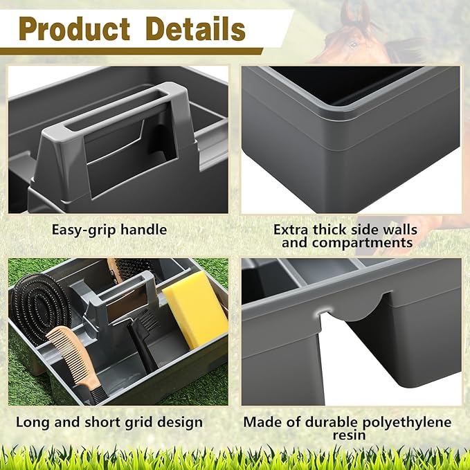 Abbylike 6 Pieces Horse Grooming Tote Kit Plastic Storage Grooming Bag for Horses Durable Tote Tack Box Organizer with Handle Horse Brush Sets Cleaning Caddy Supplies(Gray)