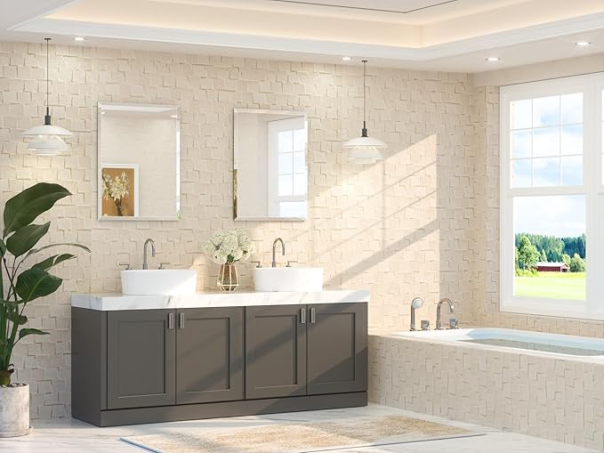 TETOTE 24" x 32" Rectangle Tempered Mirror with Frameless Beveled Edge for Vanity and Bathroom