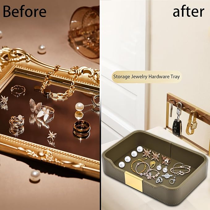 Leather Jewelry Tray Desktop Storage,Luxury Perfume Tray Nightstand Organizer Entryway Decorative Tray,for Jewelry Watch Cosmetics Keys Phone Wallet Home & Office Accessories,Olive Green
