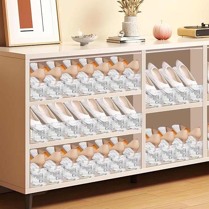 Shoe Slots Organizer,6 Pack Transparent Shoe Stacker Adjustable Shoe Slot Organizer Space Saver Shoe Rack Holder Shoe Storage Organizers for Closet,Transparent