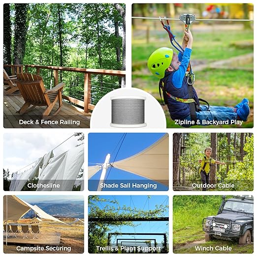 WAYSKA 350FT 3/16" 304 Stainless Steel Cable, Heavy Duty 7x19 Strands Wire Rope 3700lbs Load for Deck Railing, Zip Lines, Clotheslines and DIY Balustrades
