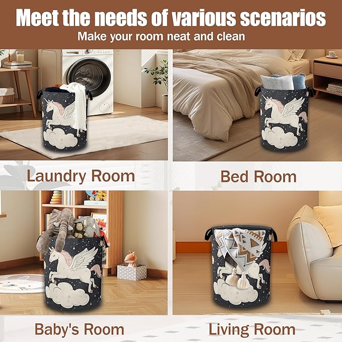 Cute Unicorn Laundry Basket,Galaxy Space Laundry Hamper Waterproof Oxford Cloth Tote Collapsible,Clothes Storage Bucket Decorative Toy Organizer For Bathroom Bedroom 16" x 20.8"