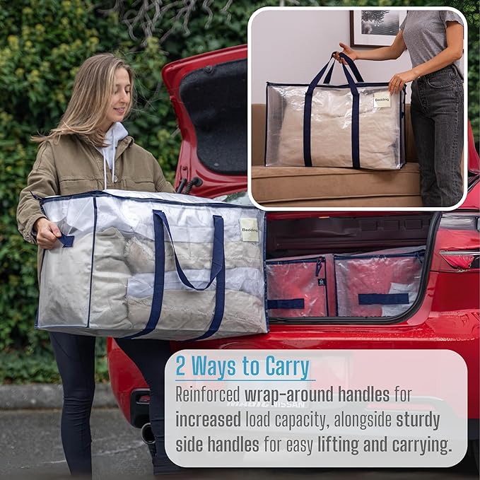 VENO 10 Pack Moving Bags and Large Christmas Storage Bins with lids. Alternative to Moving Boxes, Packing Supplies for College. Extra Large Heavy Duty Totes for Packaging (Clear, 10 Pack)