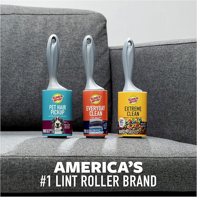 Scotch-Brite 50% Stickier Large Surface Lint Roller, Works Great On Pet Hair, 60 Sheets